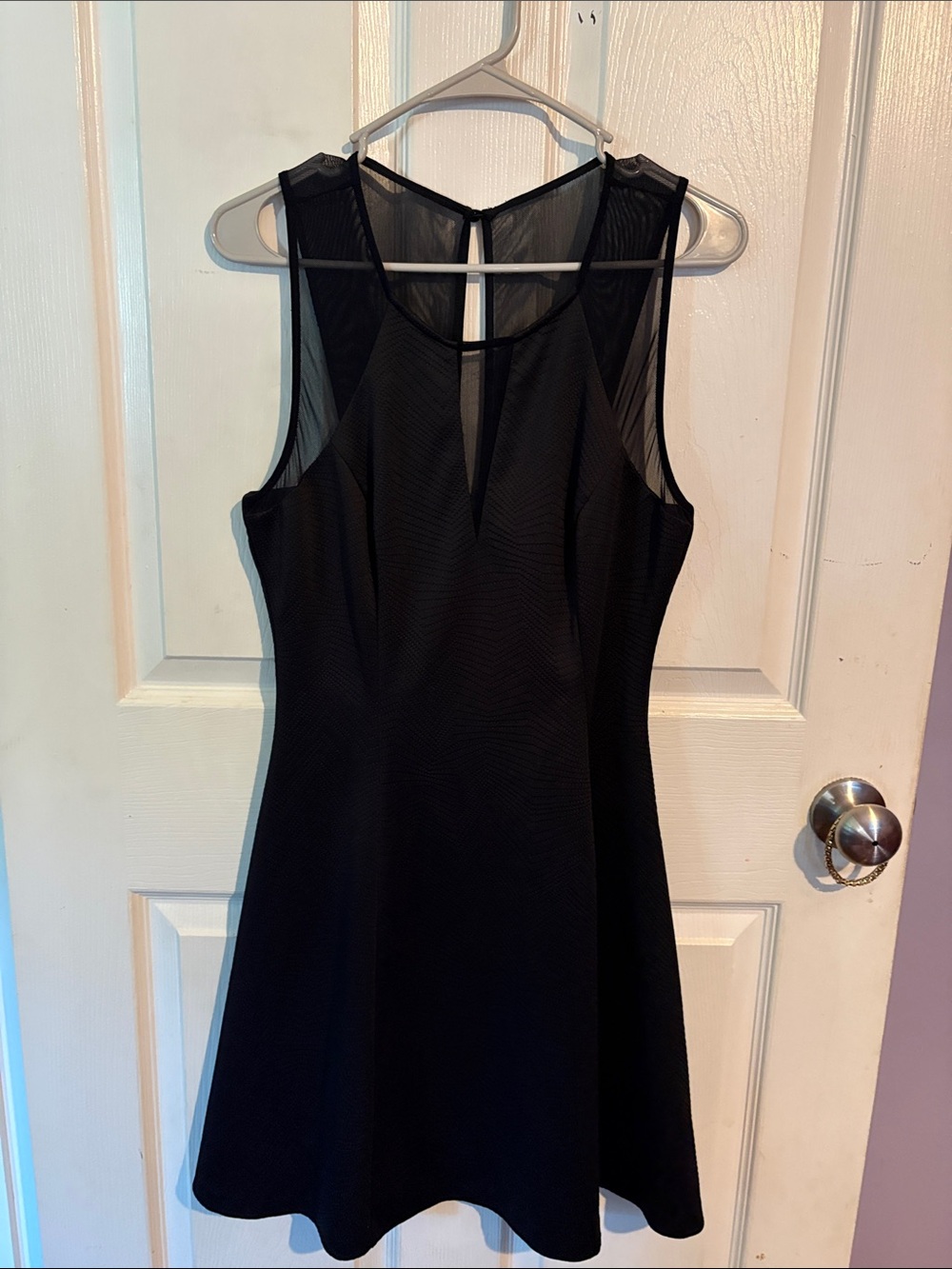 Guess Women's Black Mesh Yoke Fit-and-Flare Dress